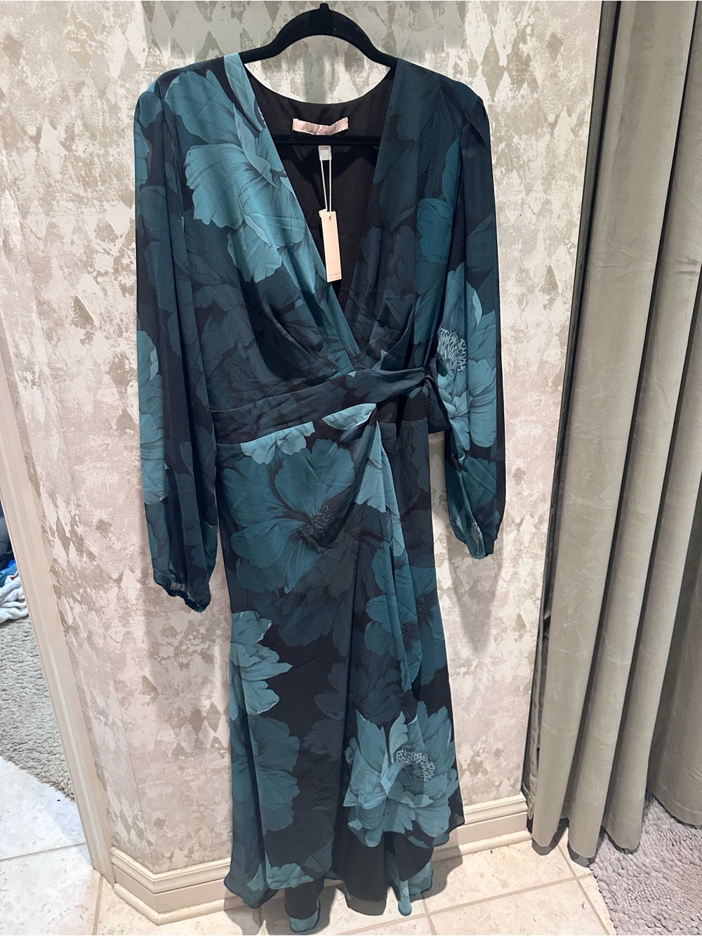 Hutch Green Floral Wrap Dress on Black